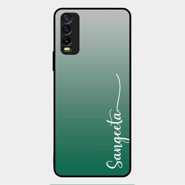 Customize Name Gradient Glass Case Cover Green For Vivo Y12G