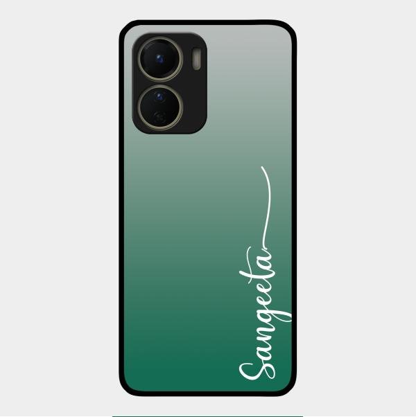 Customize Name Gradient Glass Case Cover Green For Vivo Y16