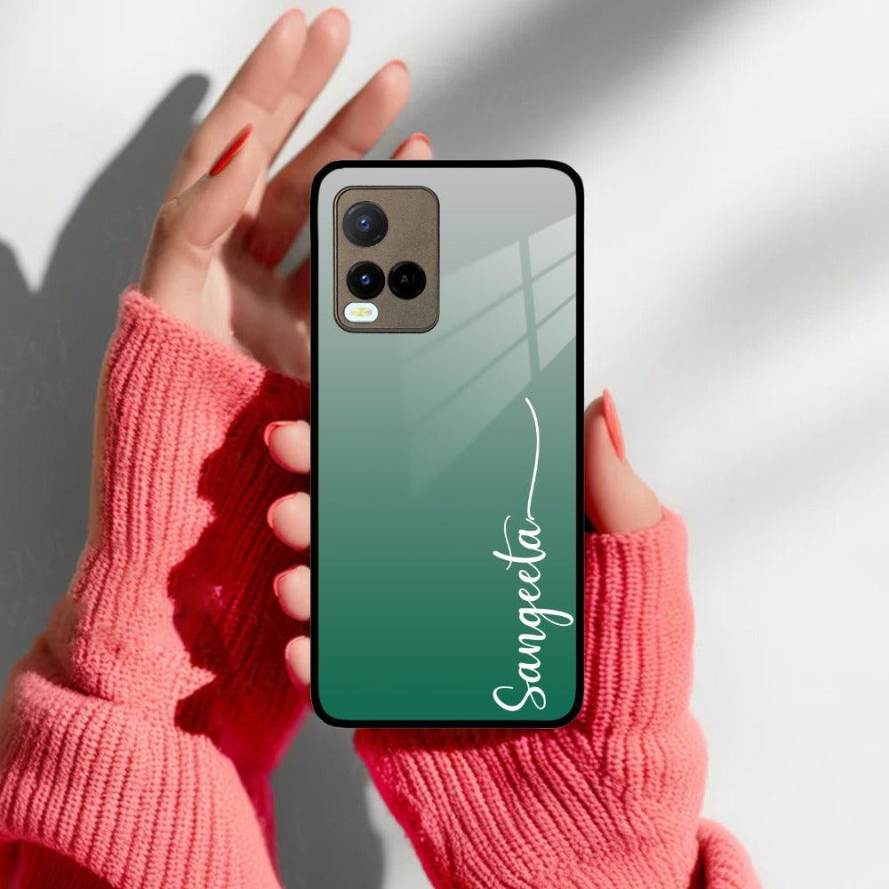 Customize Name Gradient Glass Case Cover Green For Vivo