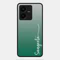 Customize Name Gradient Glass Case Cover Green For Vivo Y22