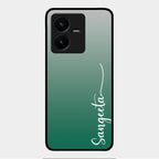 Customize Name Gradient Glass Case Cover Green For Vivo Y22
