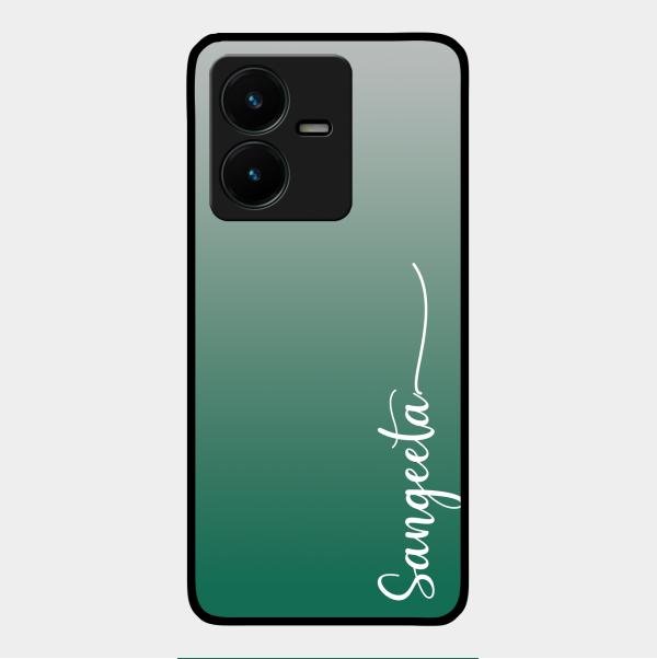 Customize Name Gradient Glass Case Cover Green For Vivo Y22
