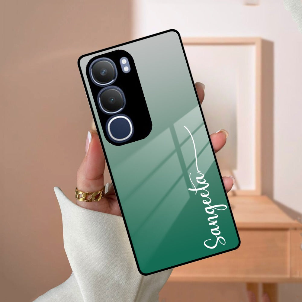 Customize Name Gradient Glass Case Cover Green For Vivo