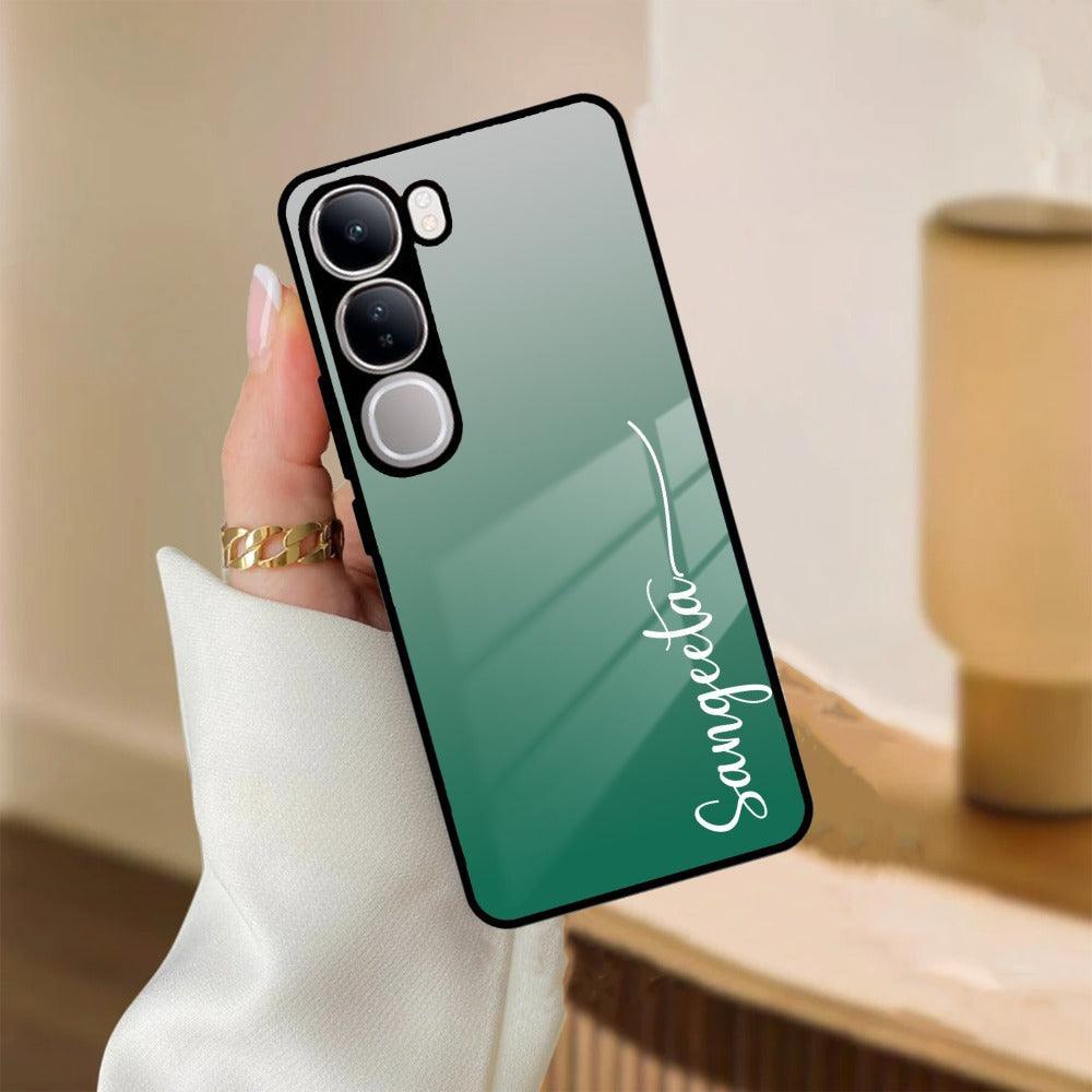 Customize Name Gradient Glass Case Cover Green For Vivo