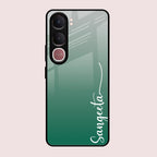 Customize Name Gradient Glass Case Cover Green For Vivo Y31 5G