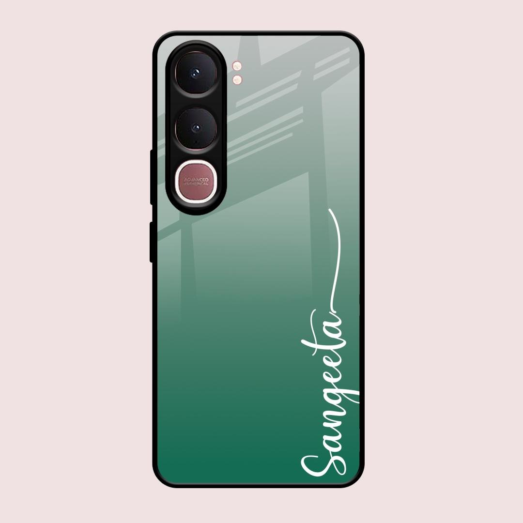 Customize Name Gradient Glass Case Cover Green For Vivo Y31 5G