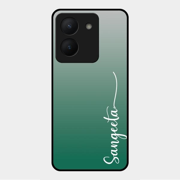 Customize Name Gradient Glass Case Cover Green For Vivo Y36