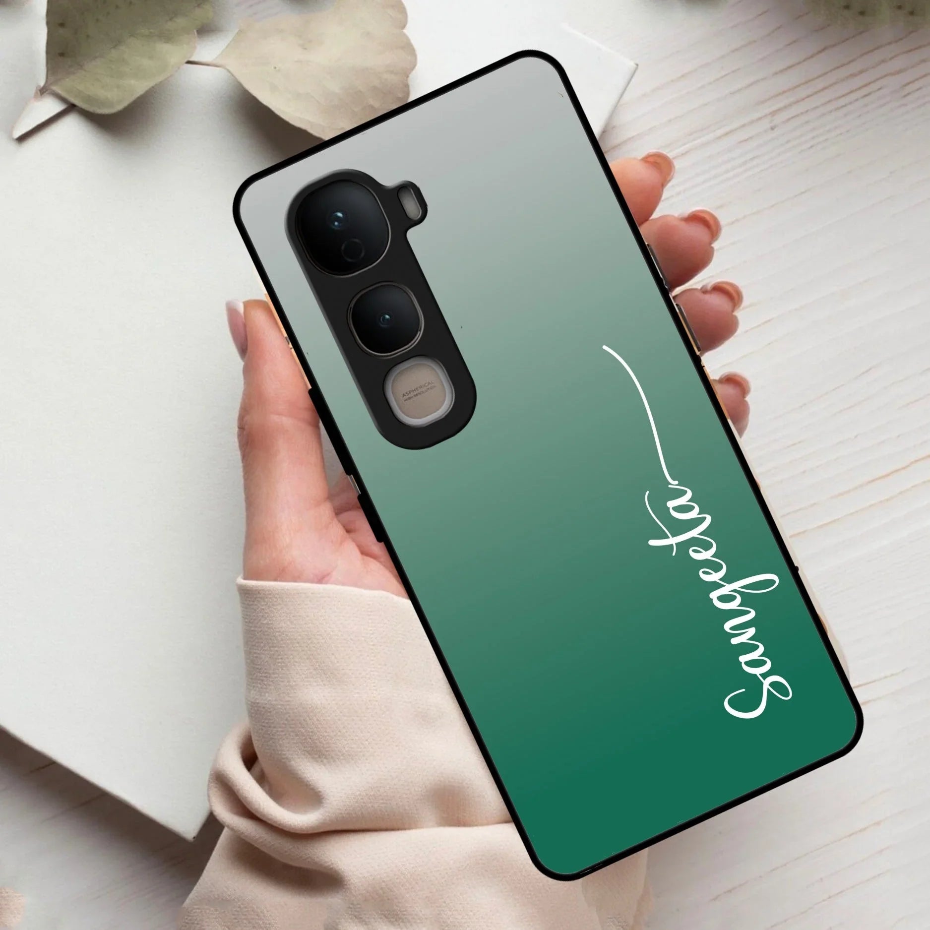 Customize Name Gradient Glass Case Cover Green For Vivo - ShopOnCliQ