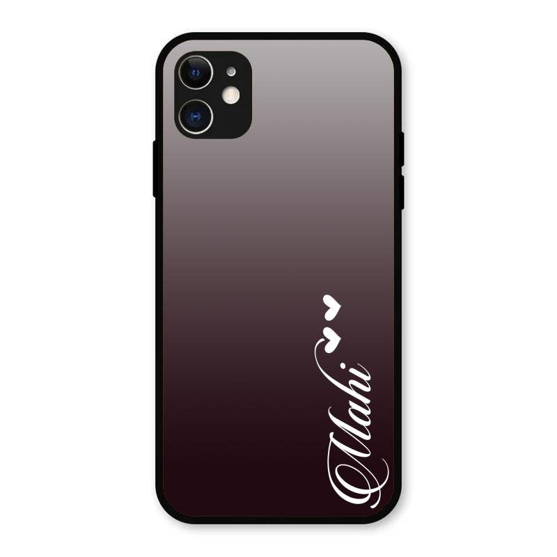 Customize Name Gradient Glass Case Cover Grey For iPhone 11