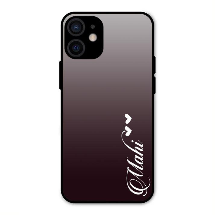Customize Name Gradient Glass Case Cover Grey For iPhone 12 mini