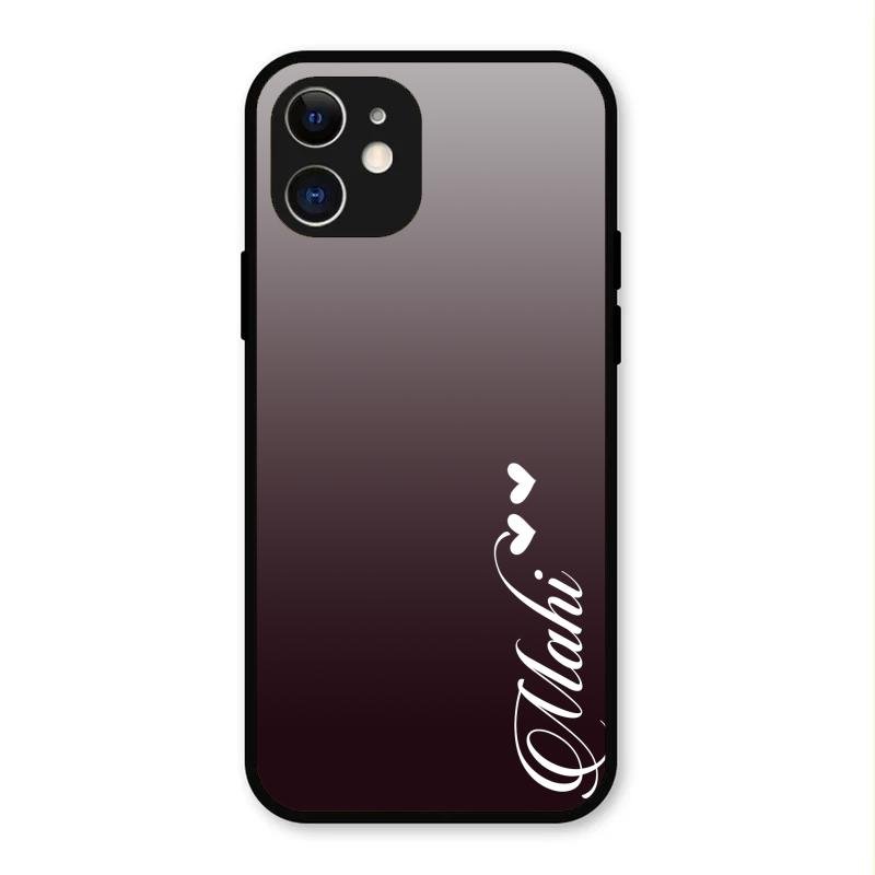 Customize Name Gradient Glass Case Cover Grey For iPhone 12