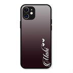 Customize Name Gradient Glass Case Cover Grey For iPhone 12