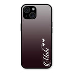 Customize Name Gradient Glass Case Cover Grey For iPhone 15
