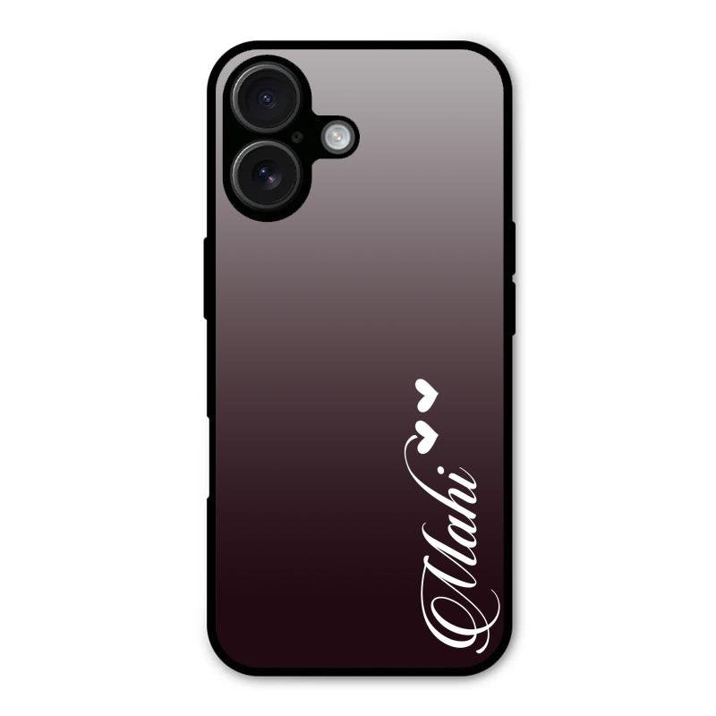 Customize Name Gradient Glass Case Cover Grey For iPhone 16 Plus