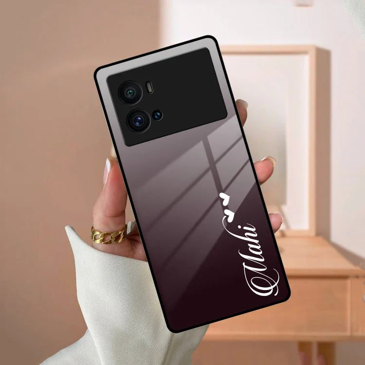 Customize Name Gradient Glass Case Cover Grey For iQOO - ShopOnCliQ