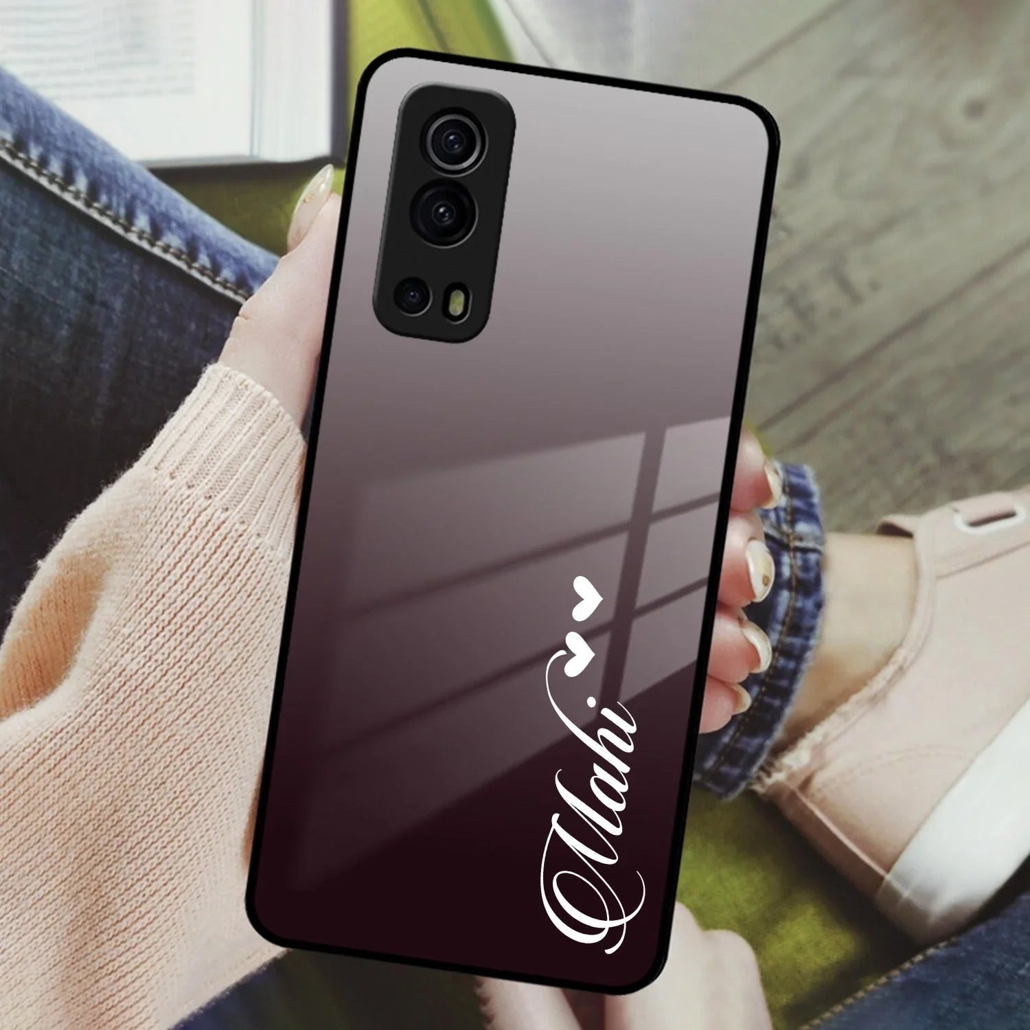 Customize Name Gradient Glass Case Cover Grey For iQOO - ShopOnCliQ