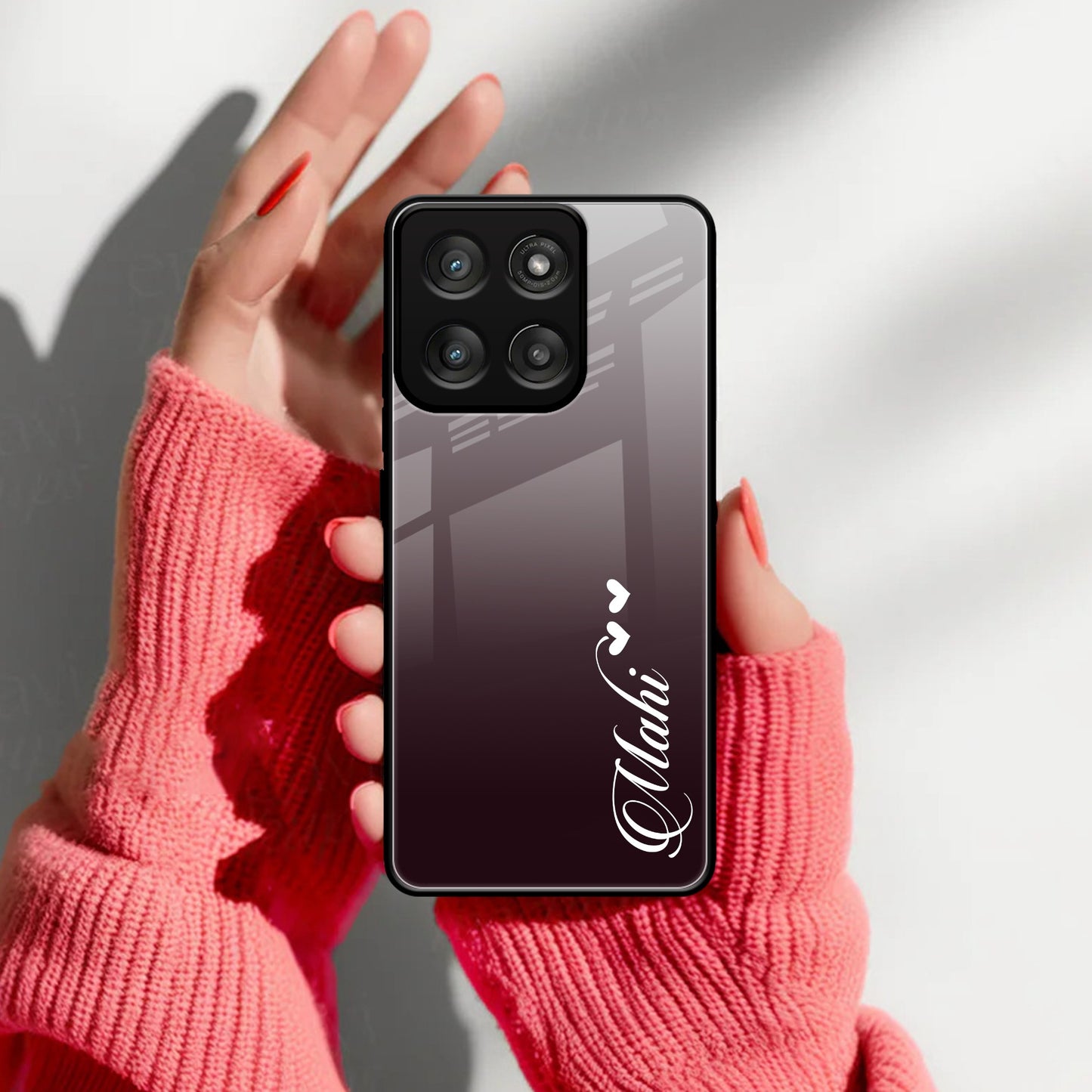 Customize Name Gradient Glass Case Cover Grey For Motorola