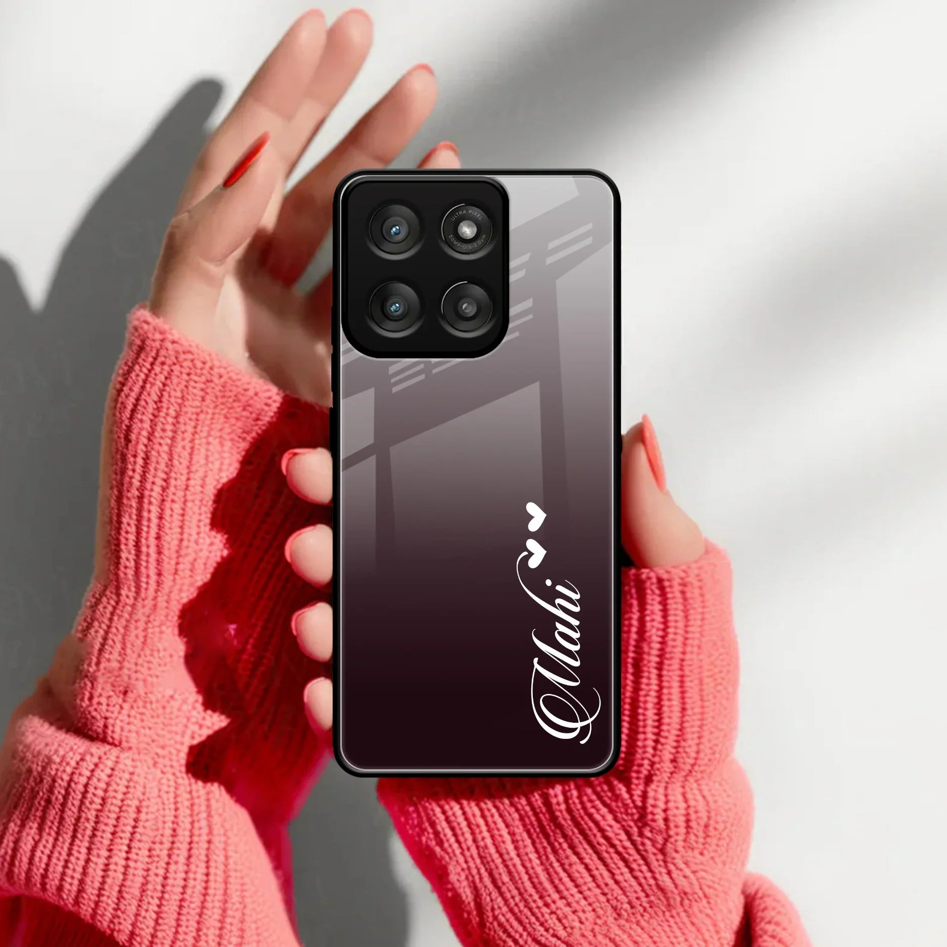 Customize Name Gradient Glass Case Cover Grey For Motorola - ShopOnCliQ