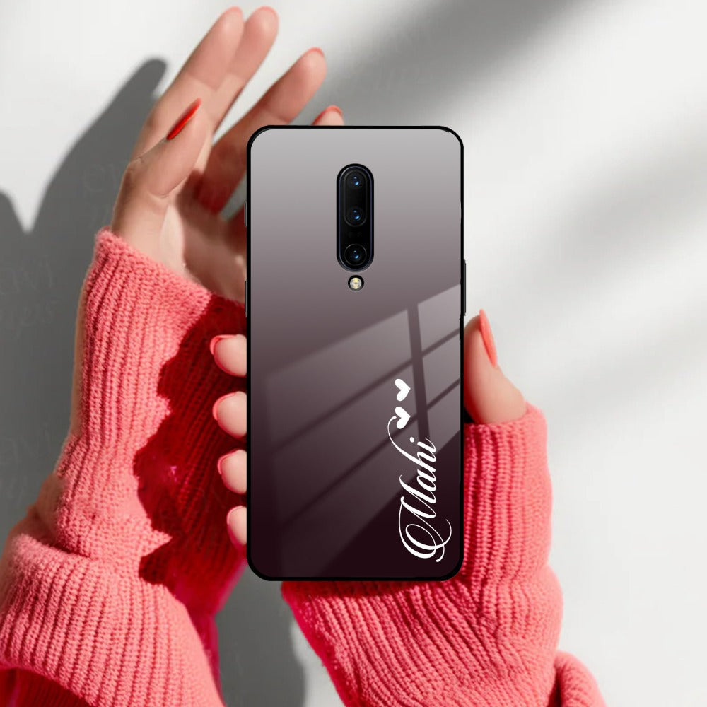 Customize Name Gradient Glass Case Cover Grey For OnePlus
