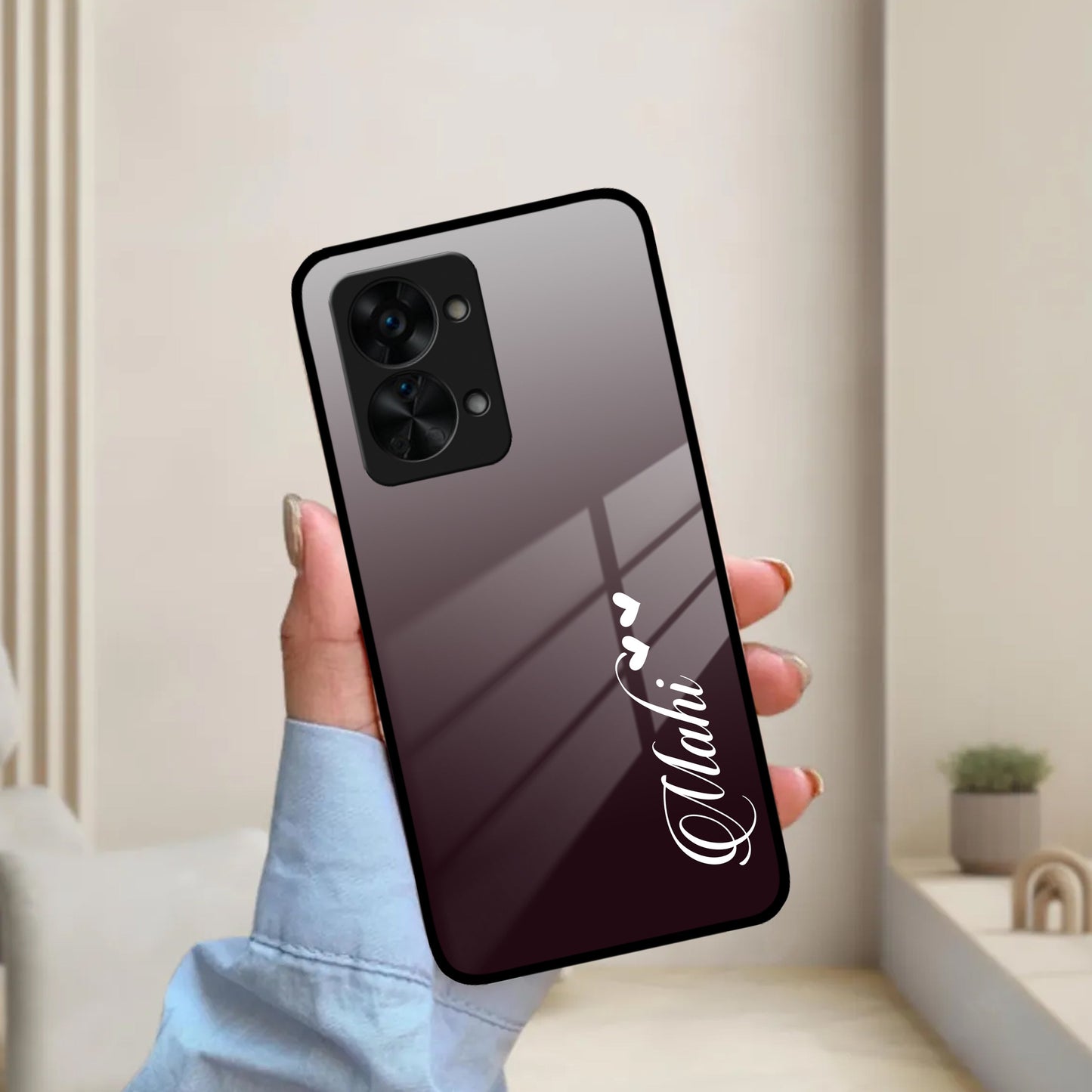 Customize Name Gradient Glass Case Cover Grey For OnePlus