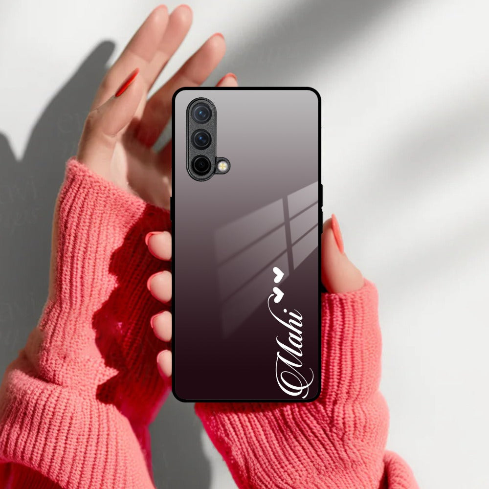 Customize Name Gradient Glass Case Cover Grey For OnePlus