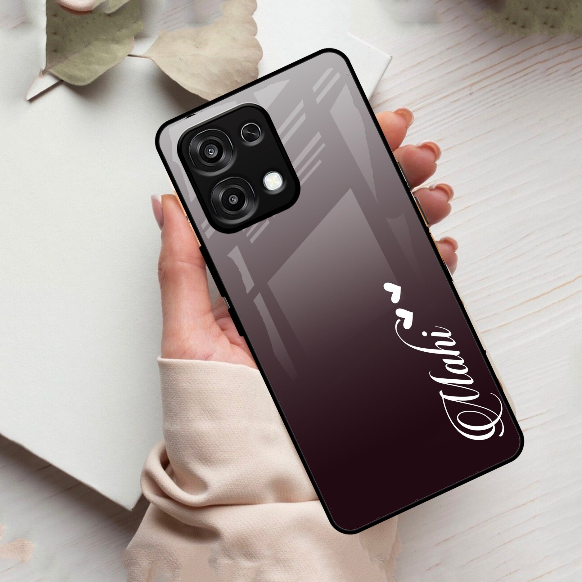 Customize Name Gradient Glass Case Cover Grey For Oppo