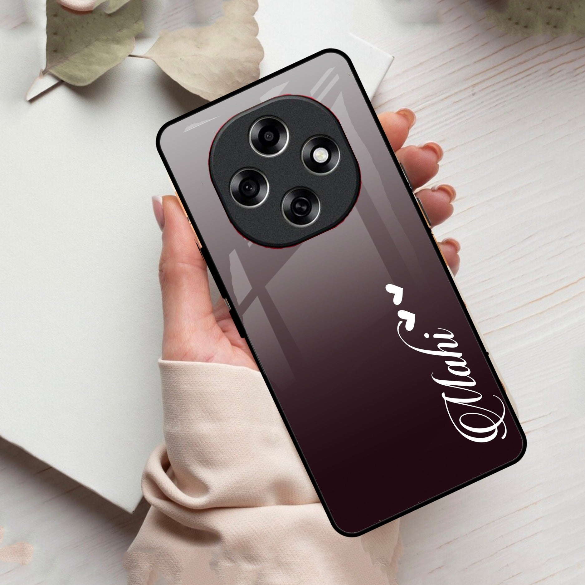 Customize Name Gradient Glass Case Cover Grey For Oppo