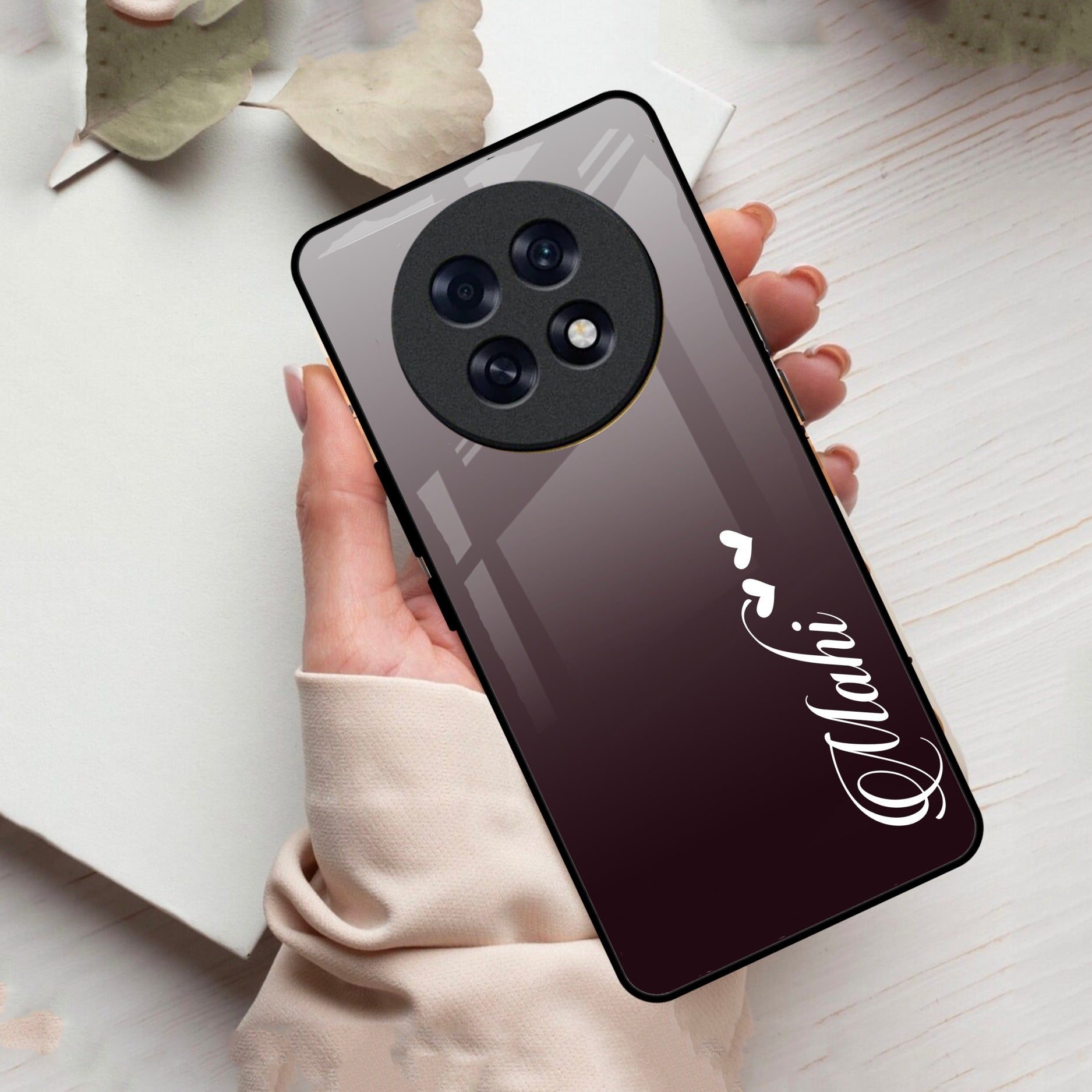 Customize Name Gradient Glass Case Cover Grey For Oppo