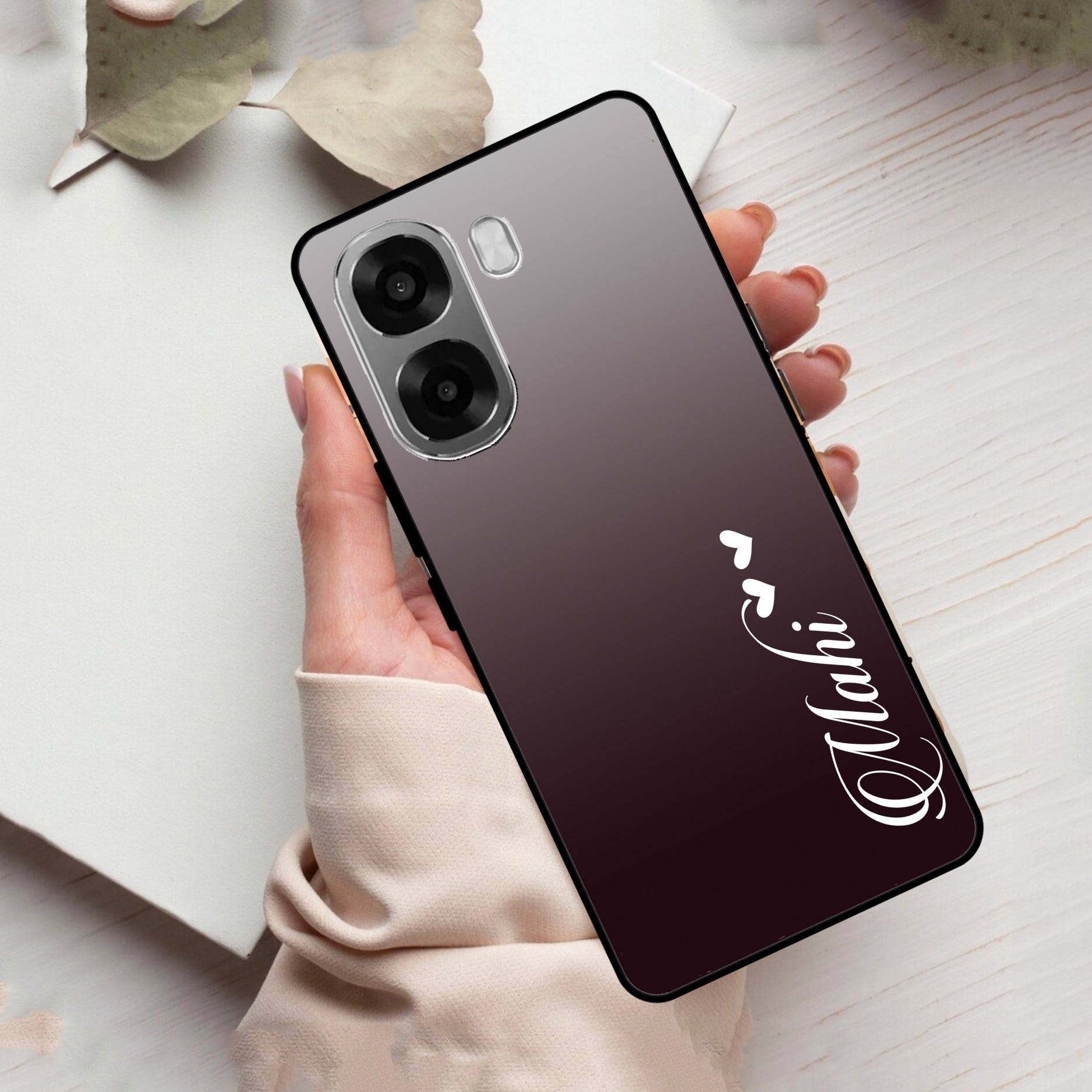 Customize Name Gradient Glass Case Cover Grey For Oppo