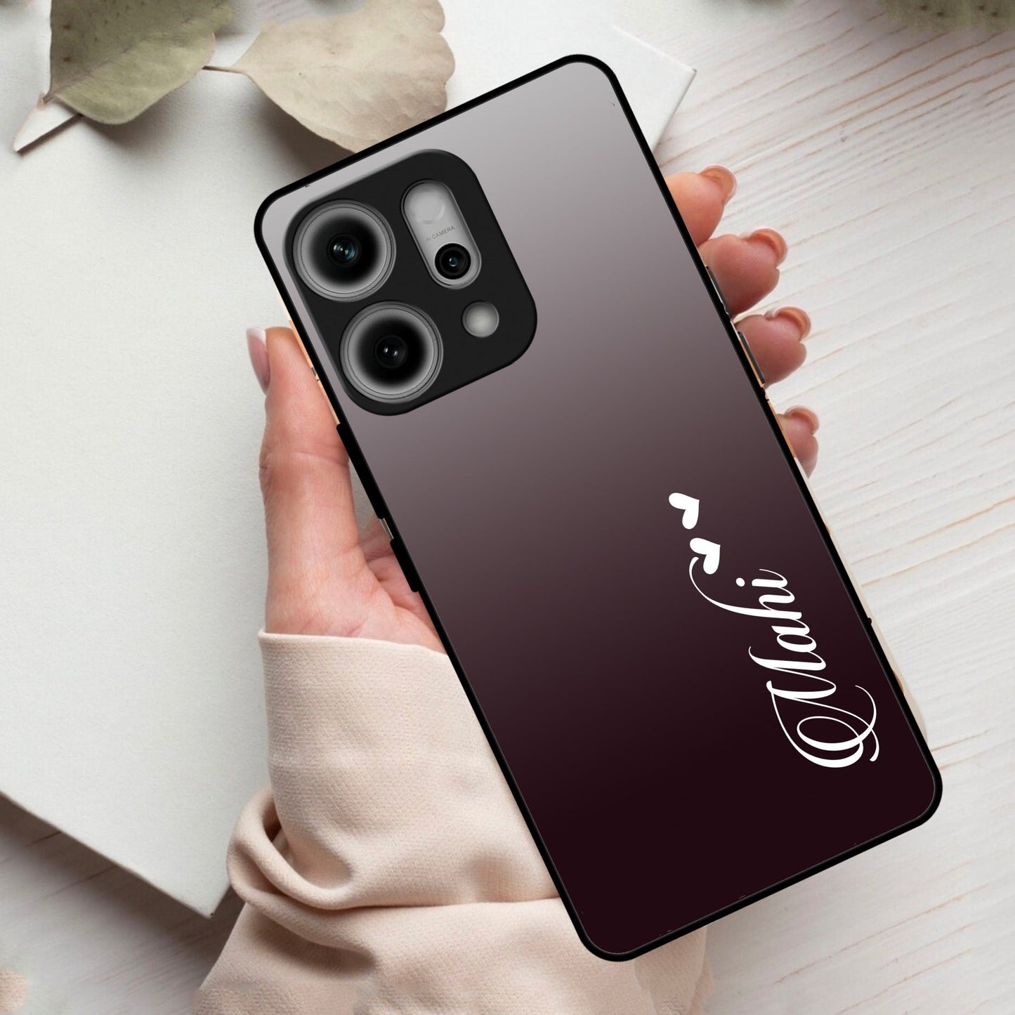 Customize Name Gradient Glass Case Cover Grey For Oppo