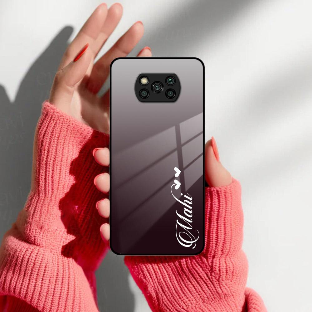 Customize Name Gradient Glass Case Cover Grey For Poco