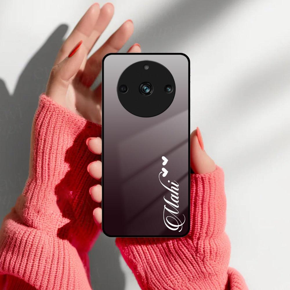 Customize Name Gradient Glass Case Cover Grey For Realme/Narzo