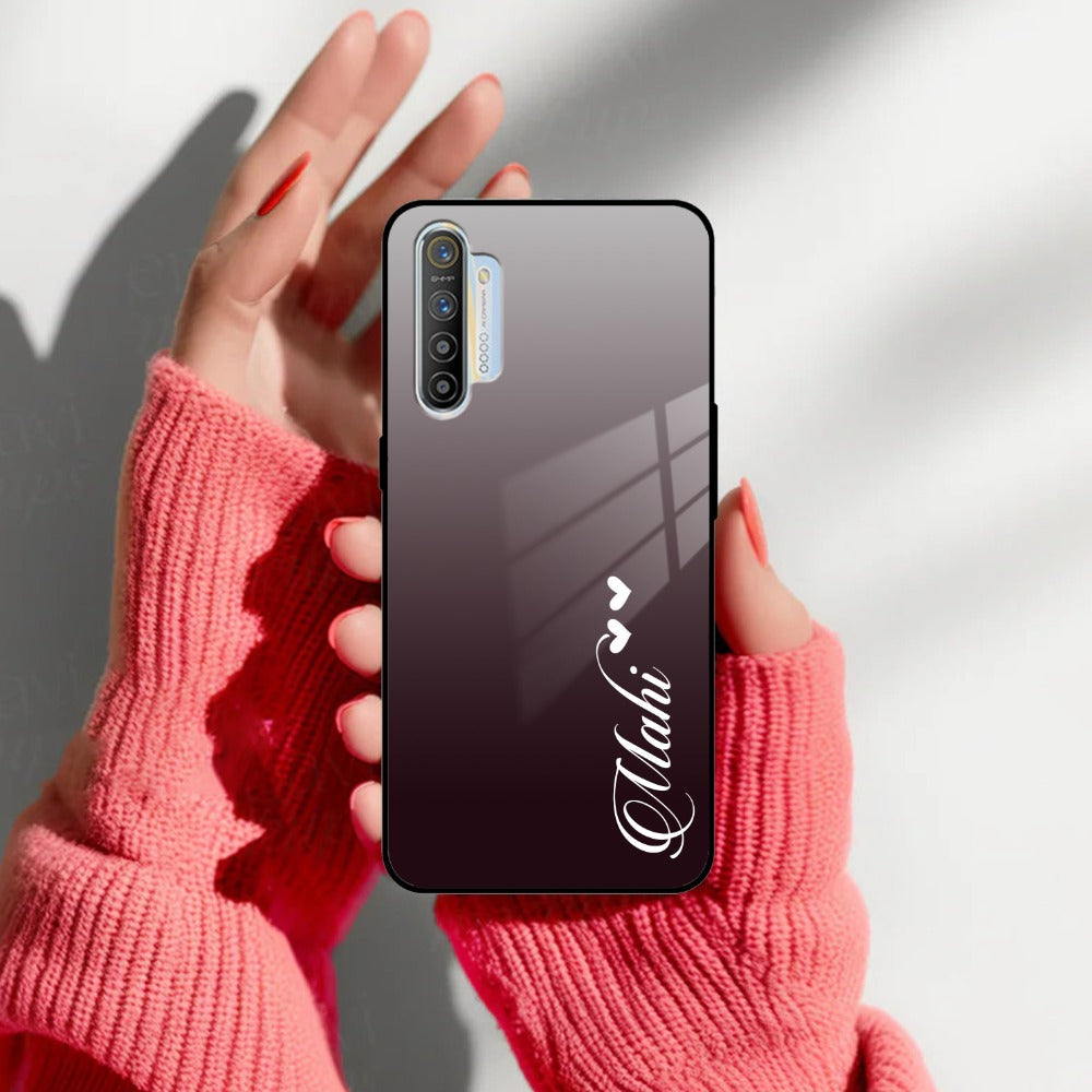 Customize Name Gradient Glass Case Cover Grey For Realme/Narzo