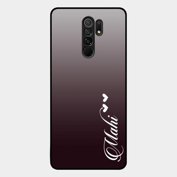 Customize Name Gradient Glass Case Cover Grey For Redmi 9 Prime