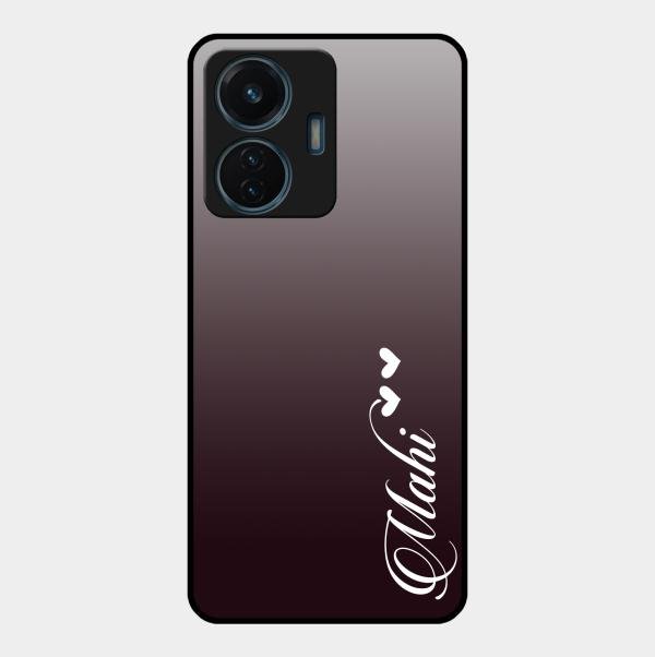 Customize Name Gradient Glass Case Cover Grey For Vivo T1 44W 4G