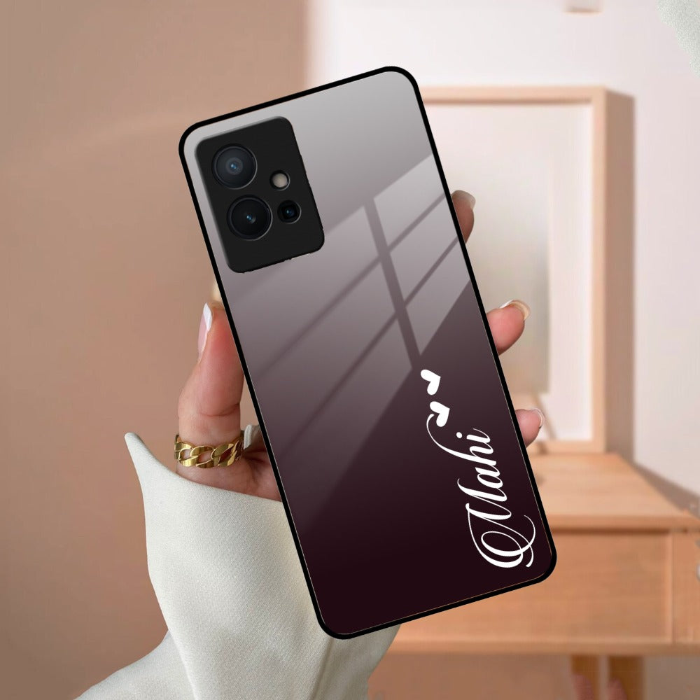 Customize Name Gradient Glass Case Cover Grey For Vivo