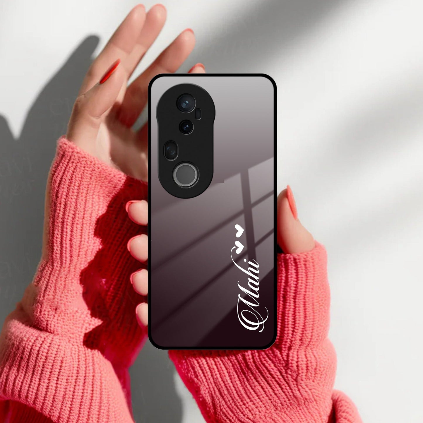 Customize Name Gradient Glass Case Cover Grey For Vivo