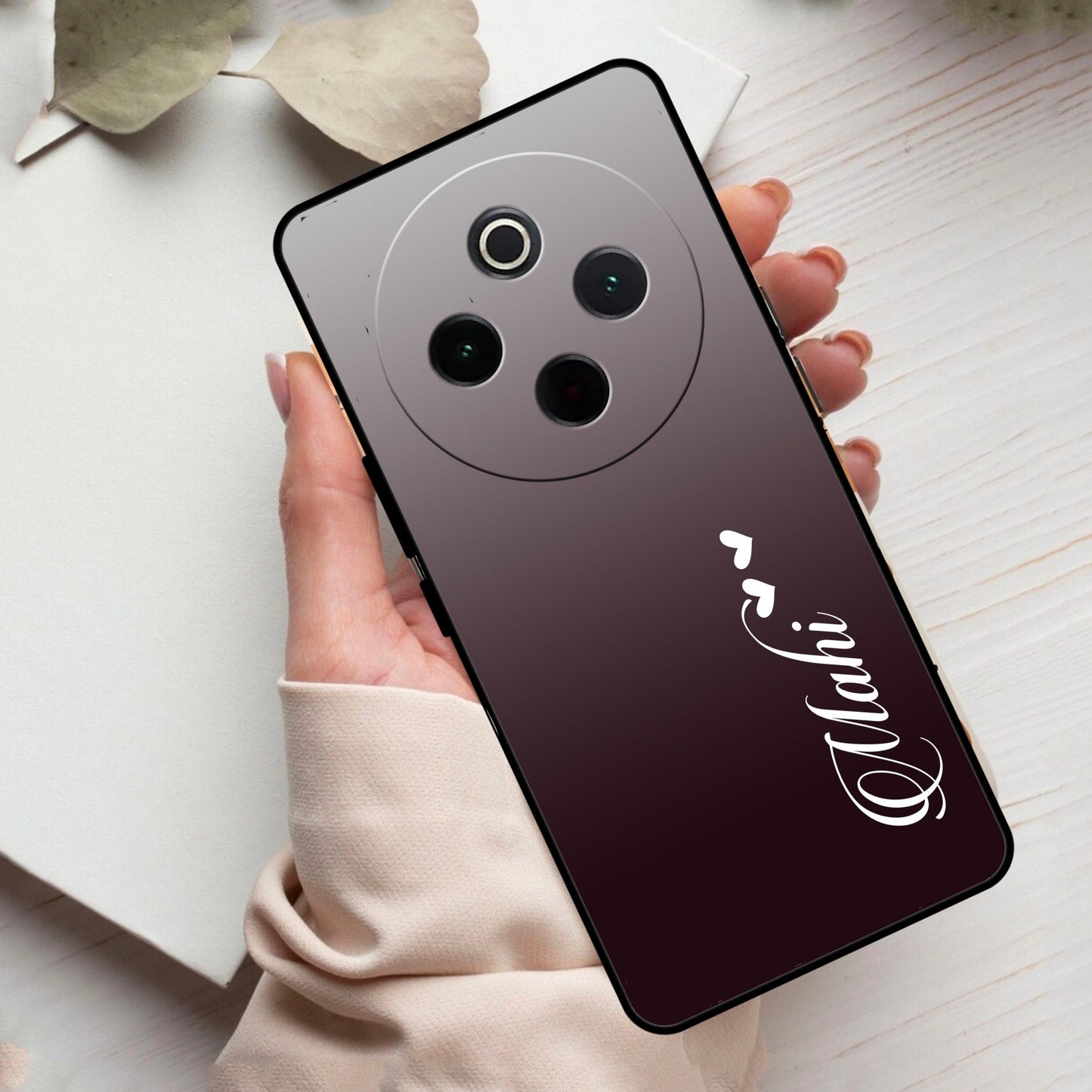 Customize Name Gradient Glass Case Cover Grey For Vivo