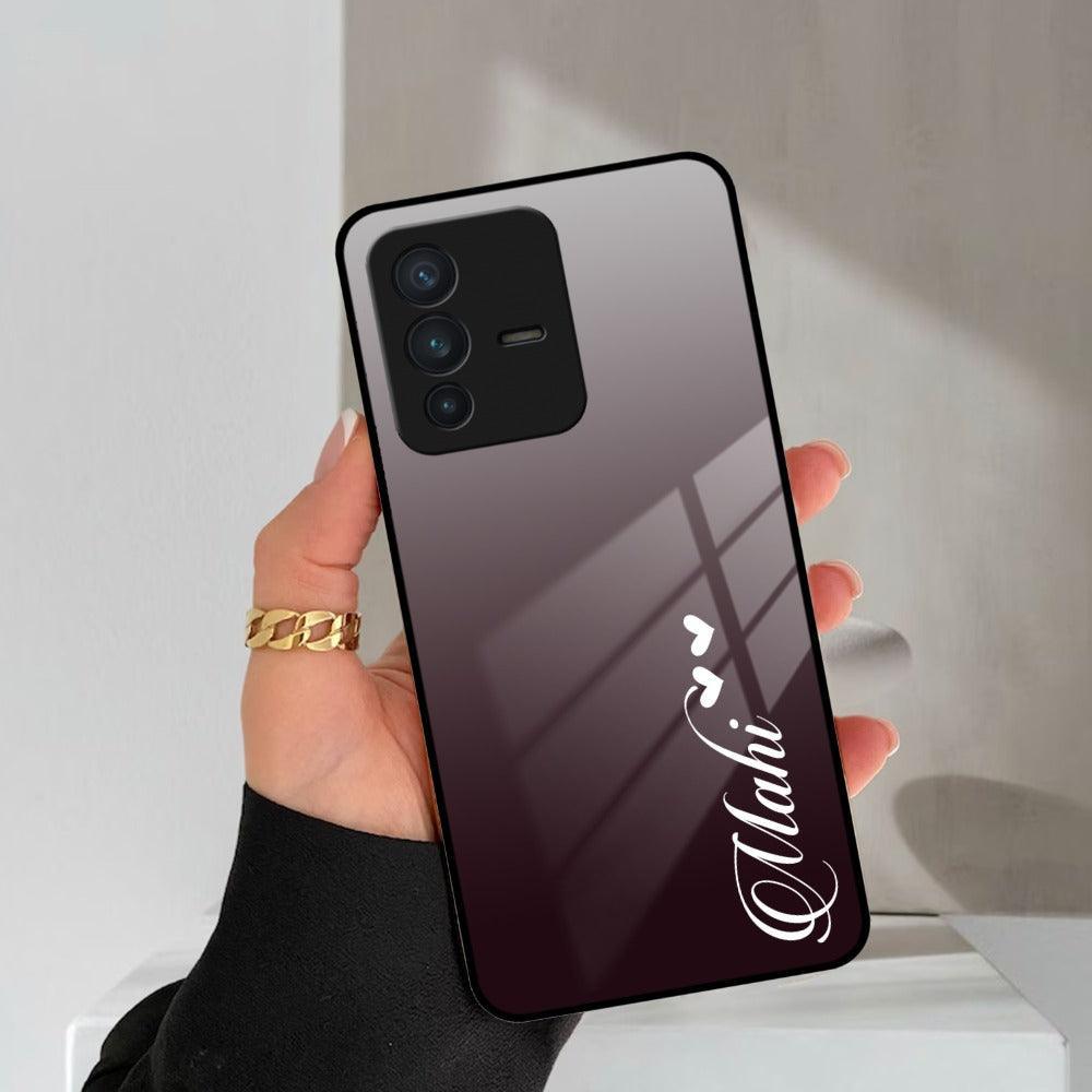 Customize Name Gradient Glass Case Cover Grey For Vivo