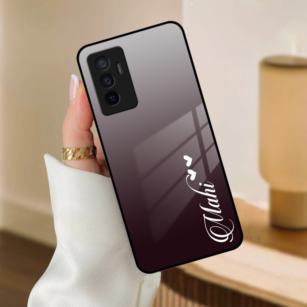 Customize Name Gradient Glass Case Cover Grey For Vivo