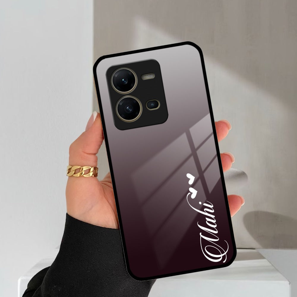 Customize Name Gradient Glass Case Cover Grey For Vivo