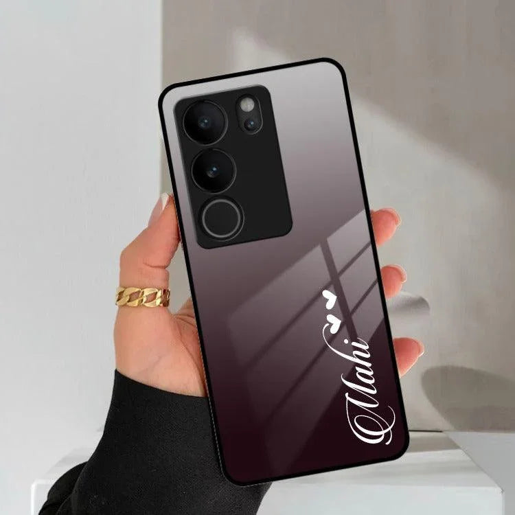 Customize Name Gradient Glass Case Cover Grey For Vivo - ShopOnCliQ