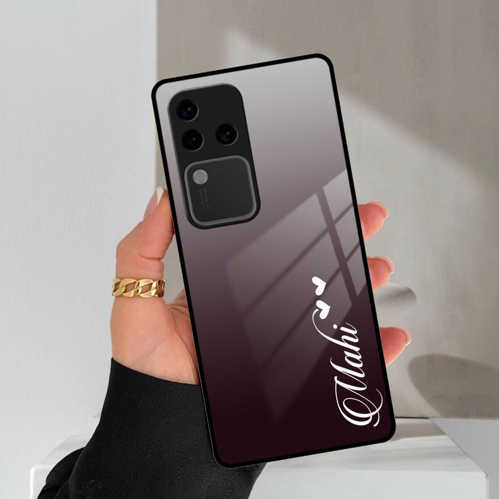 Customize Name Gradient Glass Case Cover Grey For Vivo