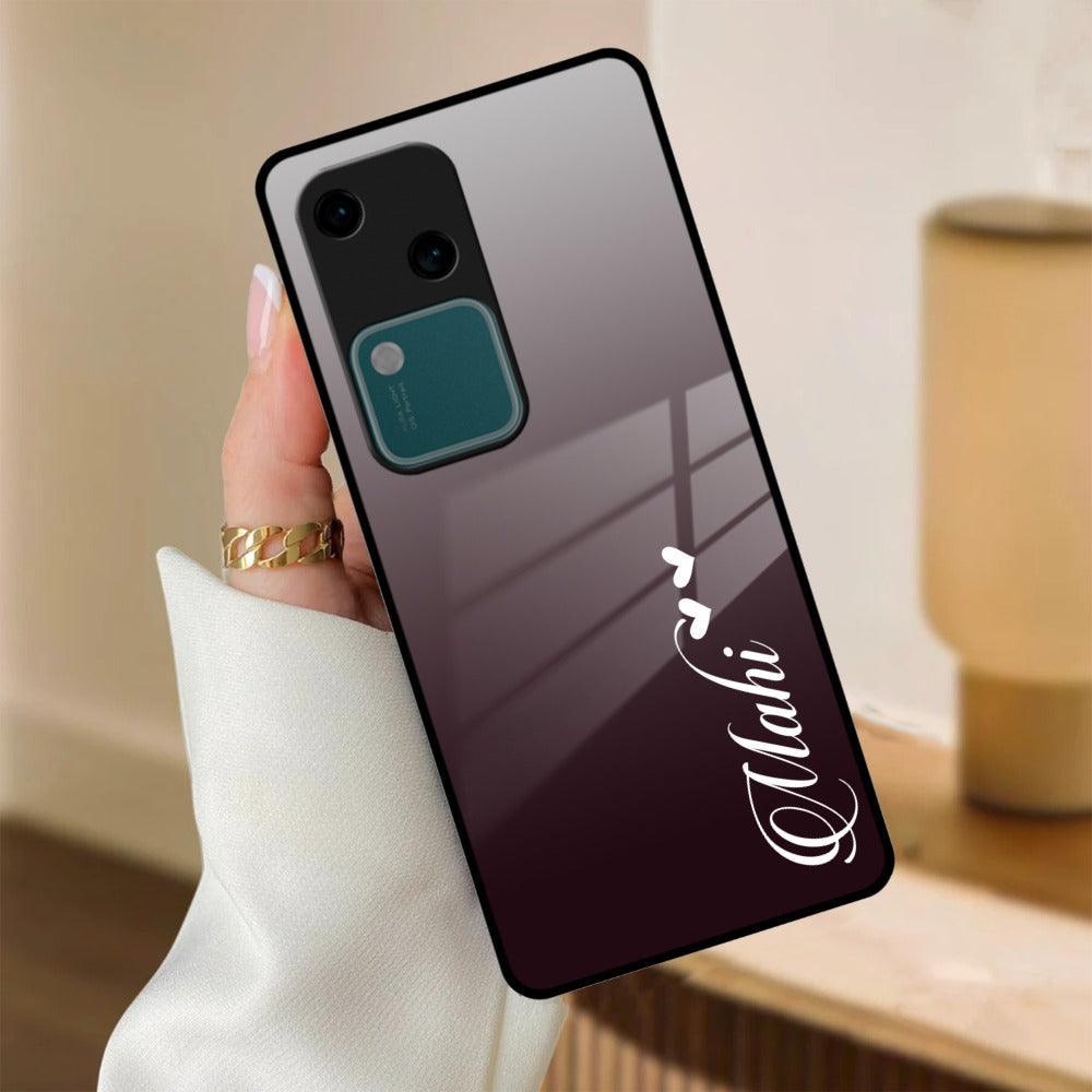 Customize Name Gradient Glass Case Cover Grey For Vivo