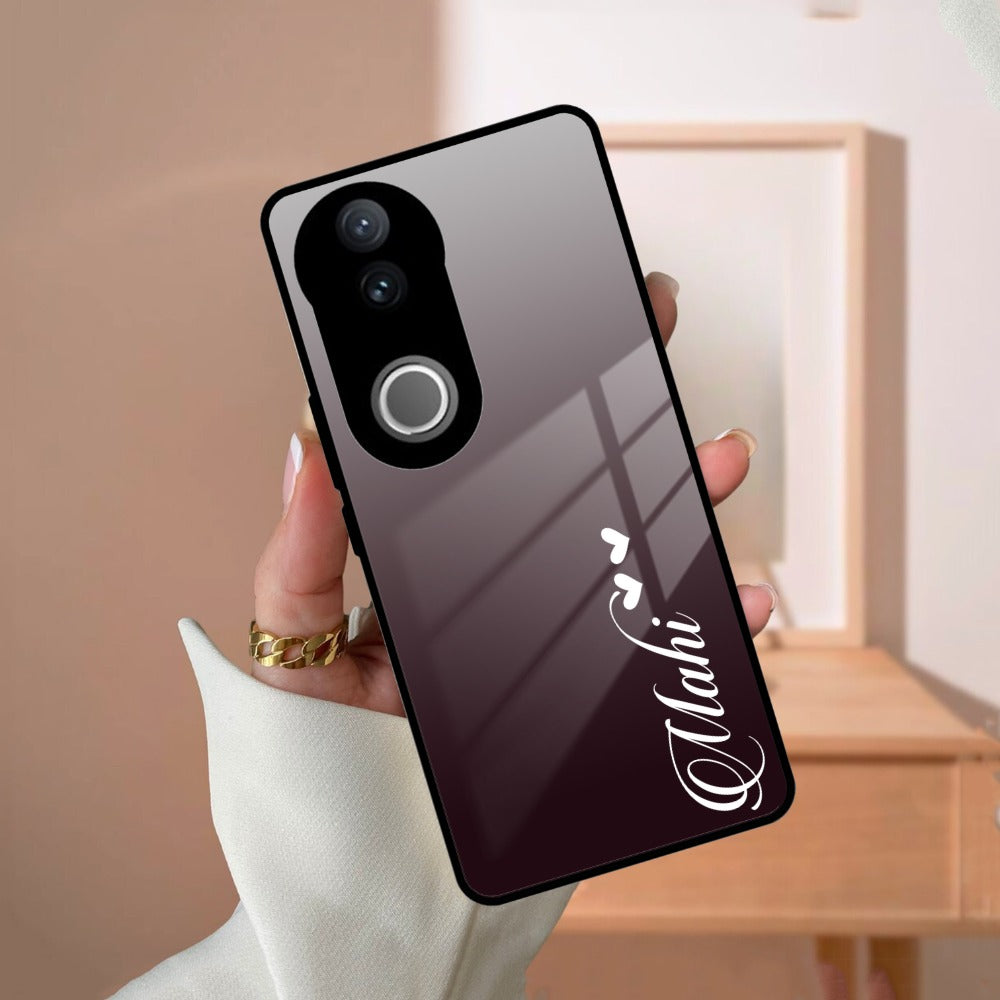 Customize Name Gradient Glass Case Cover Grey For Vivo