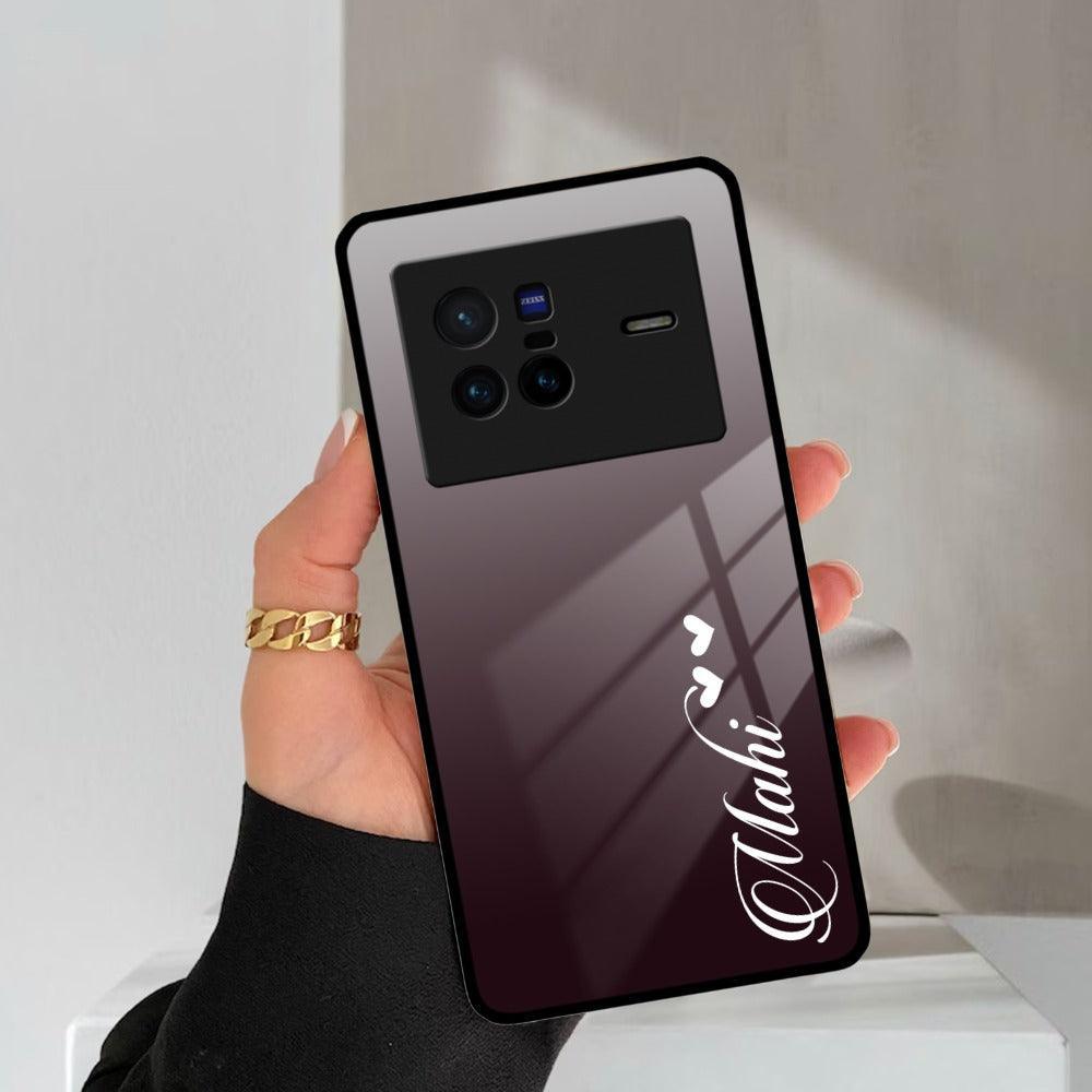 Customize Name Gradient Glass Case Cover Grey For Vivo