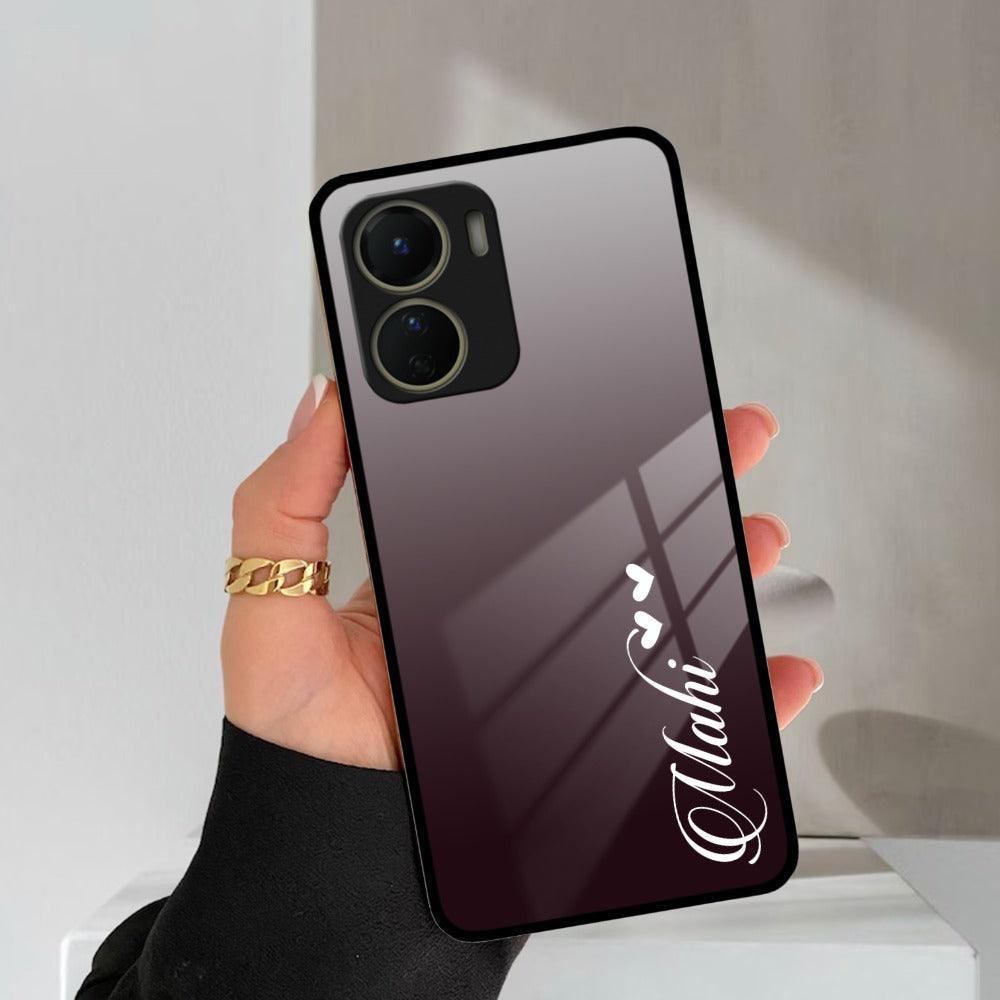 Customize Name Gradient Glass Case Cover Grey For Vivo