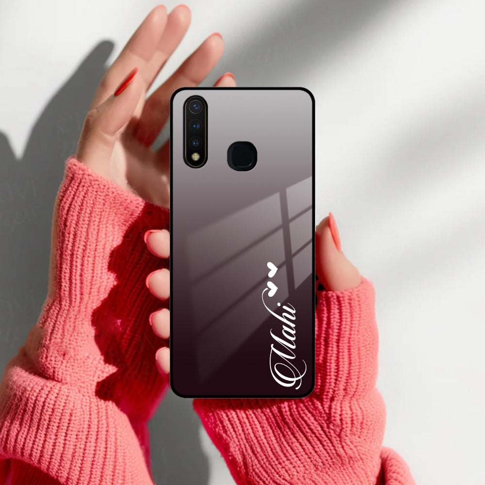 Customize Name Gradient Glass Case Cover Grey For Vivo