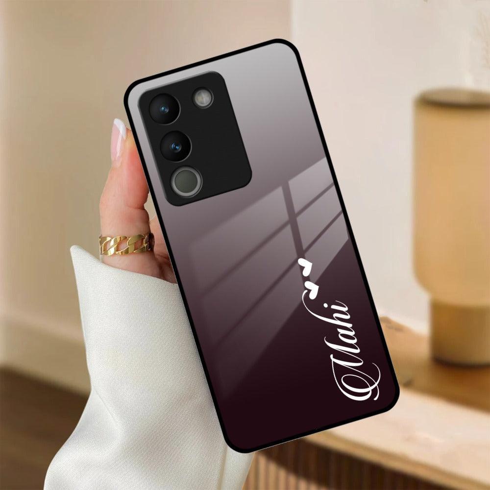 Customize Name Gradient Glass Case Cover Grey For Vivo