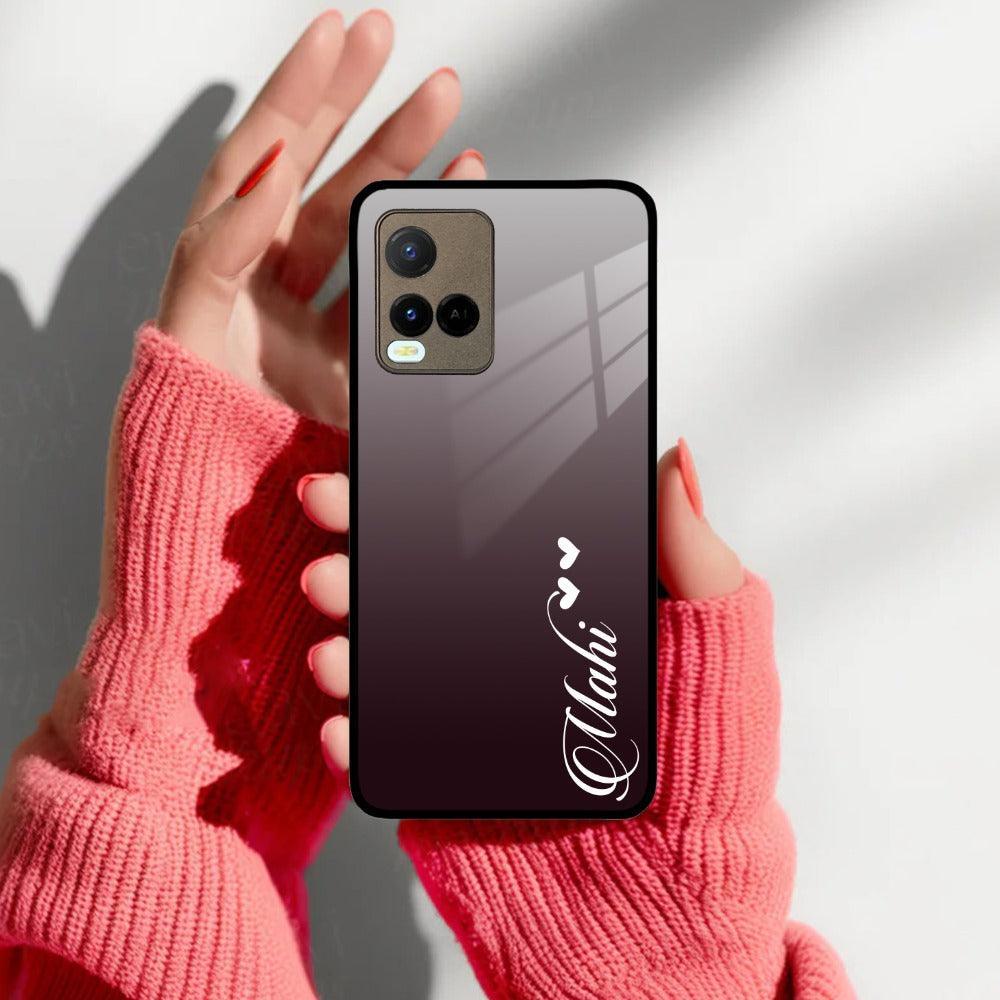 Customize Name Gradient Glass Case Cover Grey For Vivo